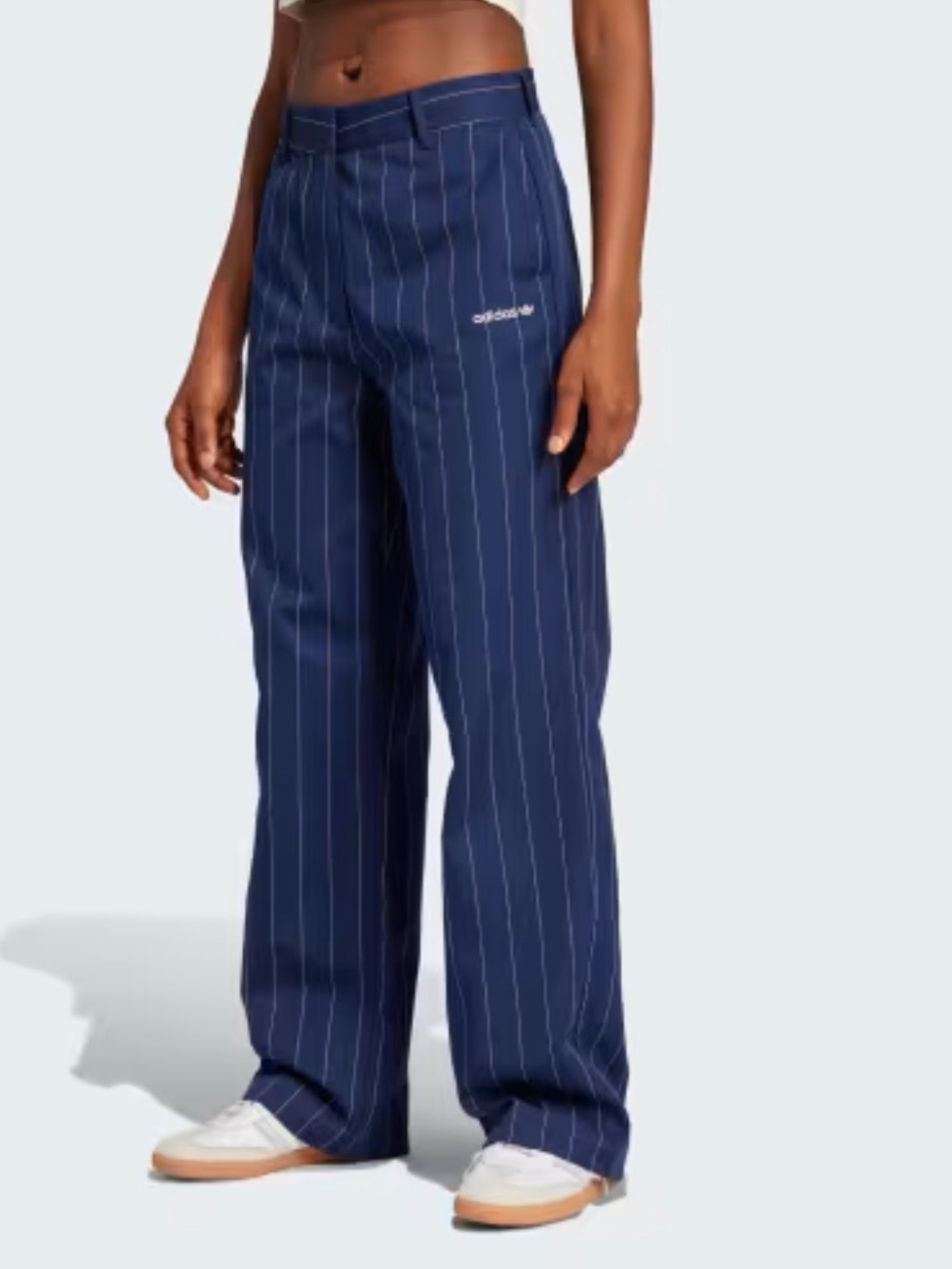 Adidas Navy Pinstripe Twill Loose Pants, Size 6 Women’s Streetwear - Picture 6 of 8
